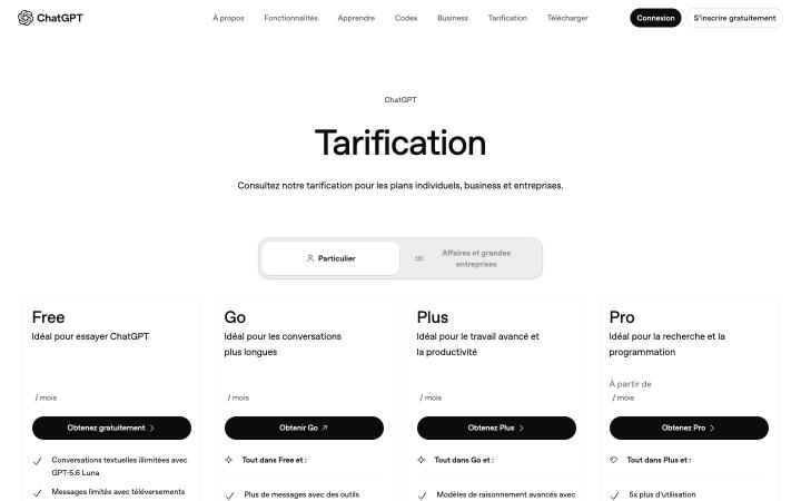 Aperçu du site de ChatGPT