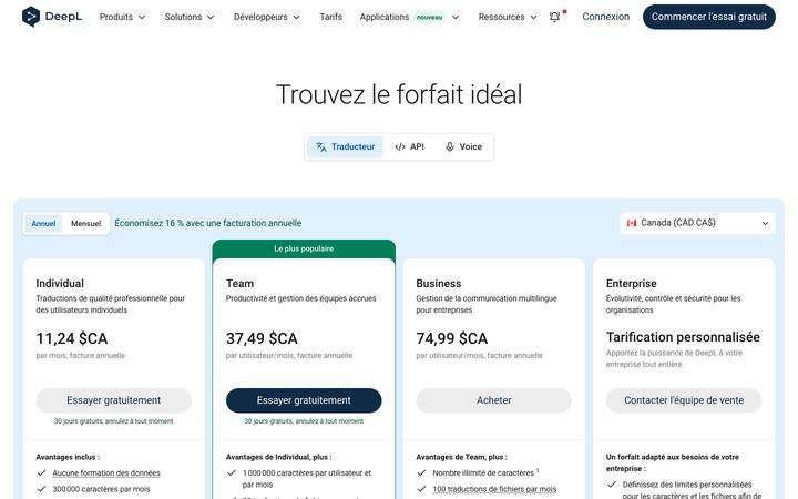 Aperçu du site de DeepL