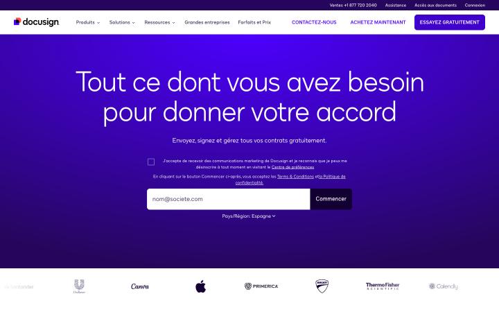 Aperçu du site de Docusign IAM