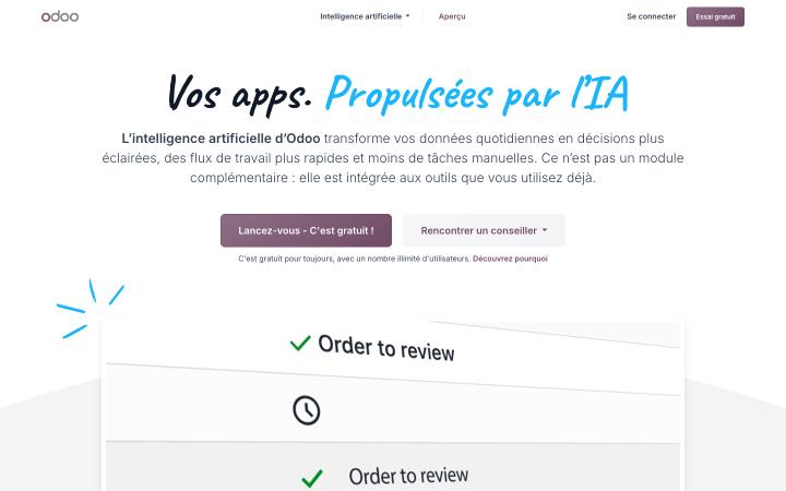 Aperçu du site de Odoo