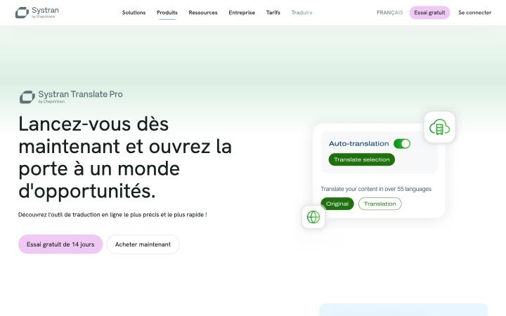 Aperçu du site de SYSTRAN Translate